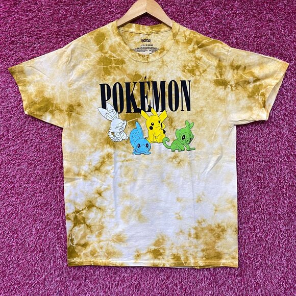 Pokemon Pikachu Grookey Scorbunny Sobble Gold Yellow Tie-Dye Shirt Large - Picture 1 of 4